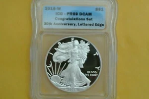 2016 W PROOF SILVER EAGLE ICG PR69 CONGRATULATION SET 30TH ANN LETTERED EDGE - Picture 1 of 4