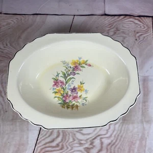 Vintage Lido W.S.George Canarytone USA #188 A 9.5" Pink Rose Oval Serving Bowl - Picture 1 of 11
