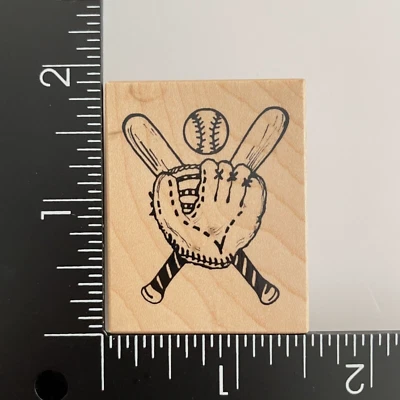 PSX Baseball Ball Bats Glove Mitt Sports C1065 Wood Mounted Rubber Stamp - Image 1 of 3