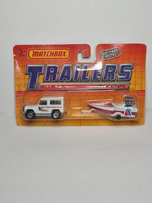 Спичечный коробок 1990 прицепы Land Rover и морской огонь скоростная лодка - Изображение 1 из 4