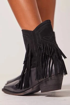 Free People Lawless Fringe Western Boots Black Pointed Toe Cowboy Size EU 39 - Image 1 of 4