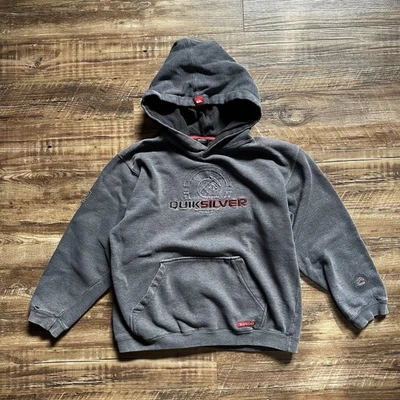 Толстовка с капюшоном мужская Quiksilver Y2K винтажная одежда для серфинга выцветшая размер средний молодежная выцветшая серая - Изображение 1 из 4