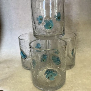 4 Anthropologie FISH Icon Charm Inlay Rocks Whiskey Drinking Glass Set 16oz - Picture 1 of 7