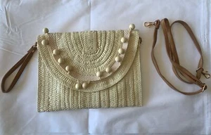 Straw Clutch Handbag Summer Beach Straw Purse Women Woven Envelope Bag Beige - Picture 1 of 7