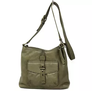 VTG Lucky Brand Olive Green Leather Crossbody Saddlebag Front Buckle Pocket FLAW - Picture 1 of 20