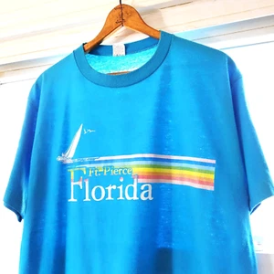 Vintage 80s Florida Rainbow T-Shirt Vintage Velva Sheen Single Stitch Tee USA Gr. L - Bild 1 von 9