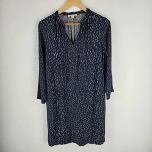Trenery Dress Womens Size 10 Navy White Printed Long Sleeve Shift V Neck Casual - Picture 1 of 8