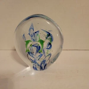 Aquarium Art Glass Fish Paperweight Blue And  Green From Dania Florida  - Picture 1 of 4