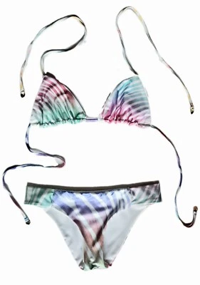 Wildfox 2pc Bikini Medium Rainbow Animal Print Zebra White String Reversible Set - Image 1 of 4
