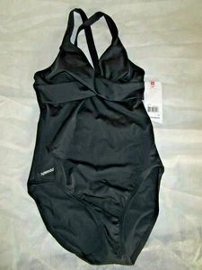 NWT Speedo Women One-Piece Black Swimsuit-Size 10 Crossover Back 588335 - Picture 1 of 10