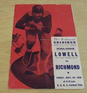 Programa de FÚTBOL 1939 Vol1/#1~"The Richmond Gridiron" Lowell de San Francisco~ - Imagen 1 de 8