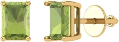 2.00 Ct Peridot Emerald Cut Anniversary Solitaire Earrings 10k Solid Yellow Gold - Image 1 of 4