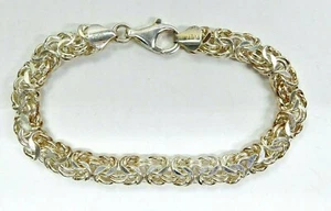 Gorgeous 925 Sterling Silver Byzantine Bracelet with Rose-tone Hue 7.5" long - Picture 1 of 10