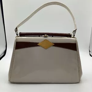 Vintage 1950’s White Serval Leather 11”x3”x7” Pinup Clasp Purse W/ Strap - Picture 1 of 9