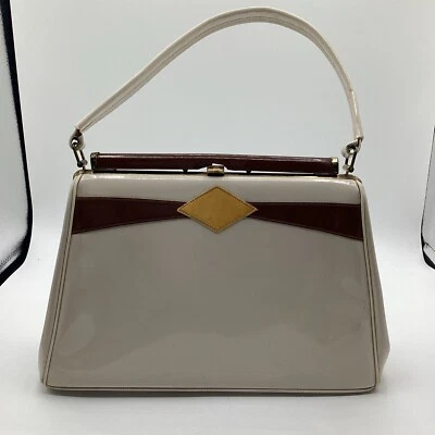 Vintage 1950’s White Serval Leather 11”x3”x7” Pinup Clasp Purse W/ Strap - Image 1 of 4