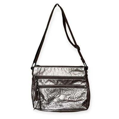 The SAK Gold Metallic Reseda Leather Embossed Zip Top Adjustable Crossbody Bag - Image 1 of 4