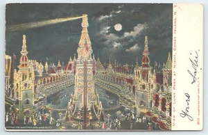 Vista postal de Luna Park por la noche Coney Island Nueva York - Imagen 1 de 2