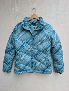Columbia Blue Plaid Puffer Snow Winter Coat With Inside Straps Girls Size 18/20 - Picture 1 of 10
