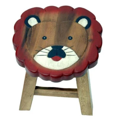 Childs Stool Lion Face Wooden Carved Wood Table Wooden Lamp Plant Stand Kid 24cm - Image 1 of 4
