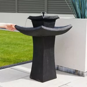 Solar Power Outdoor Pagoda Stone Effect Water Fountain Feature Garden Bird Bath - Picture 1 of 6