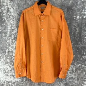 Van Heusen Size 17.5 34/35 Fitted Lux Sateen Button Shirt Orange Cotton Blend - Picture 1 of 10