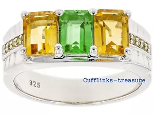Natural Peridot & Citrine Gemstones with 925 Sterling Silver Ring For Men's #75 - Picture 1 of 6