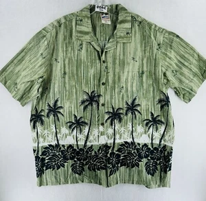 Hawaiian Togs Mens Shirt Palm Tree Sunset Size 2XL Green Lulua Beach - Picture 1 of 9