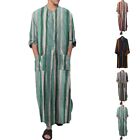 Long Dress Mens Robe Solid Color Comfy Cotton Fashion Kaftan Long Sleeve