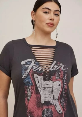 Camiseta Torrid 3 Fender Algodón Cortado Clásica Crew Rock Band Talla Grande Usada en Excelente Condición Foto 1 de 4