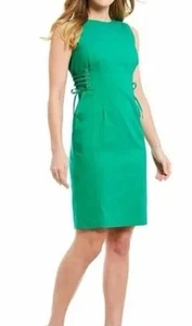 Calvin Klein Size 8 Side Lace-Up Fitted Sheath Dress Green Sleeveless Full Zip - Picture 1 of 4