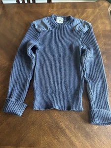 Vintage LL Bean Military Commando Sweater Sz M 100% Wool Patches Blue England - Picture 1 of 8