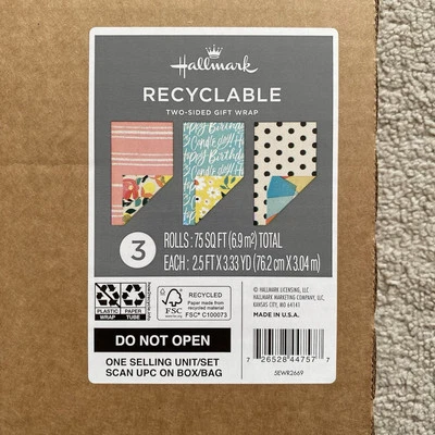 NIB Hallmark Spring Two-Sided Gift Wrap Reversible Wrapping Paper 3-Pack 75 Sqft - Image 1 of 3