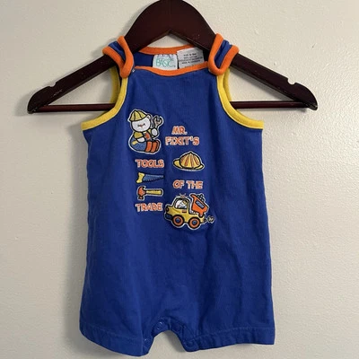 Romper Simply Basic Vintage Anos 90 Bordado Construção Urso - 6/9M - Imagem 1 de 4