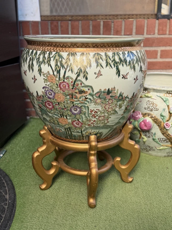 X-Grande Porcelana China Koi Peces Cuencos Jardinería Dorado Maceta De Colección 18’ Foto 1 de 4