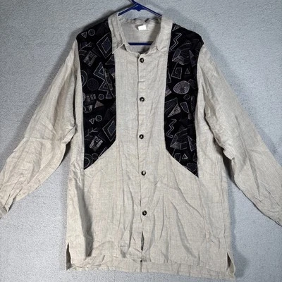 Camisa 100 % lino para mujer talla 2 de gran tamaño cuadrada detalle de terciopelo retro Lagenlook Foto 1 de 4