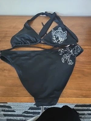Bikini triángulo unicornio vintage tatuaje negro Victoria's Secret Y2K para mujer talla M Foto 1 de 4