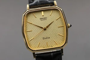 [N MINT] Vintage SEIKO Dolce 7731-5120 Gold Dial 28mm Square Quartz Men's Watch - Picture 1 of 11