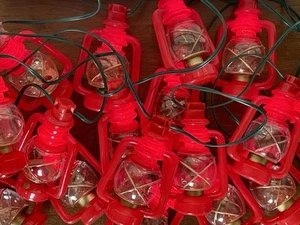 Red Lantern String Lights Set Of 2 Green Wire 8ft Camping Patio Party Outdoor - Picture 1 of 6