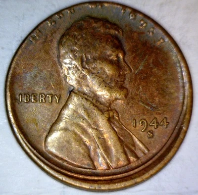 1944s ERROR Off Center Lincoln Wheat Cent Coin  O/C Clnd LOT #3  NR - Image 1 of 4
