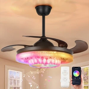 42"Modern Crystal Ceiling Fan With Light And 6 Wind Speed Bluetooth Speaker Lamp - Picture 1 of 17