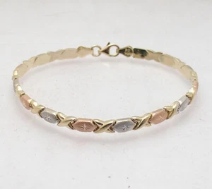 7" Diamond Cut Baby Hugs and Kisses Stampato Bracelet Real 14K TriColor Gold - Picture 1 of 5