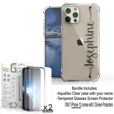 For iPhone 12 11 Pro Max XS XR 8 7 Custom Name Clear Case Cover Screen Protector - Image 1 of 3