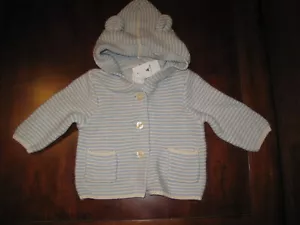 New NWT Baby Gap Blue Striped Hooded Bear Ear Cotton Cardigan Sweater 3-6 month - Bild 1 von 5