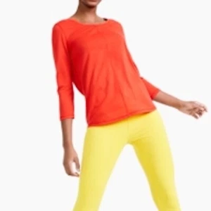 Style & Co Womens XL Large Seamed Knit Top Coral Red 3/4 Sleeves Semi Sheer - Picture 1 of 10