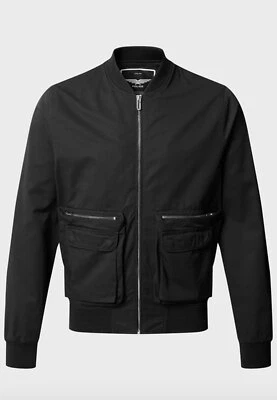 Police 883 Jeans Hombres Chaqueta Hayek Negra Premium Bombardero Algodón Bolsillos Utilidad Foto 1 de 2