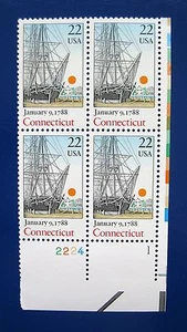 Sc # 2340 ~ PL # BLK ~ 22 ct CONSTITUTION RATICATION BICENTENNIAL, CONNECTICUT - Picture 1 of 1