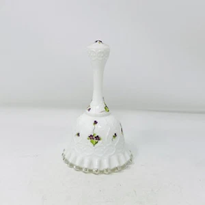 Signed Fenton Silvercrest White Milk Glass Hand Painted Floral Decorative Bell - Picture 1 of 8
