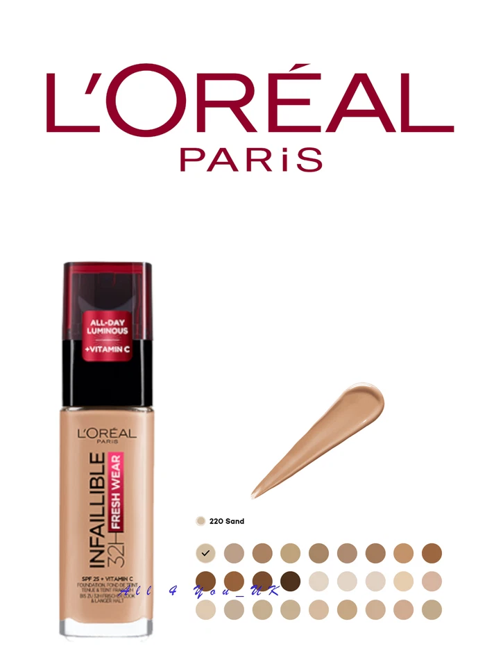 Base L'Oreal Paris Infaillible 32H Fresh Wear 30ml - 220 areia - Imagem 1 de 1