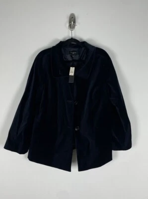 Nwt Talbots Velvet Jacket Size 14w Navy Blue Three Button Long Sleeve Soft - Image 1 of 4