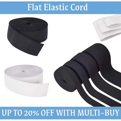 Black & White Flat Stretch Elastic Cord 3mm-75mm Craft Sewing Strap Waist Band - Image 1 of 4